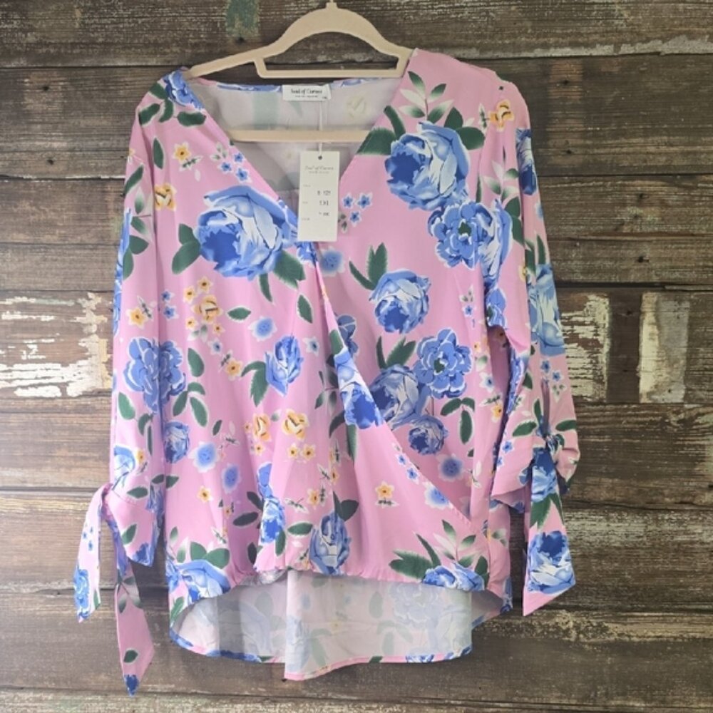 Soul Of Curves Pink Asymmetrical Tie Front Blouse, Womens Plus Size 1X